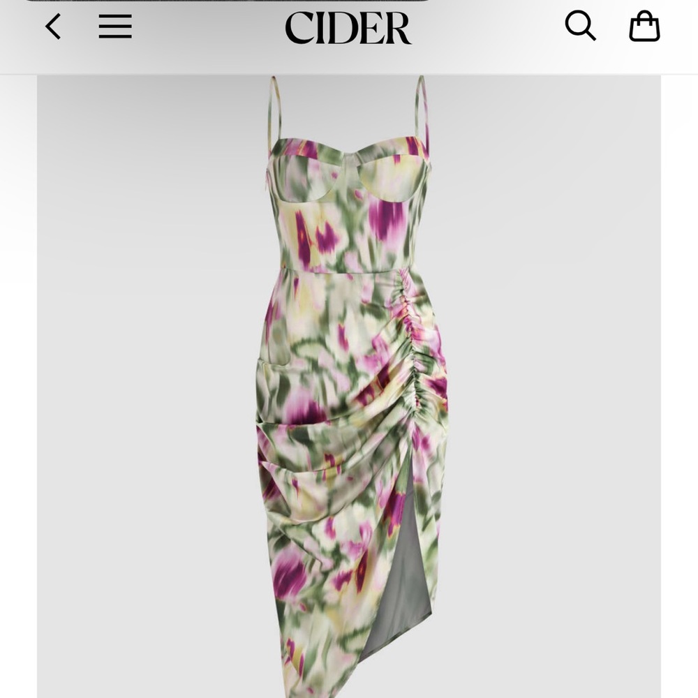 Cider illusion ruched midi dress